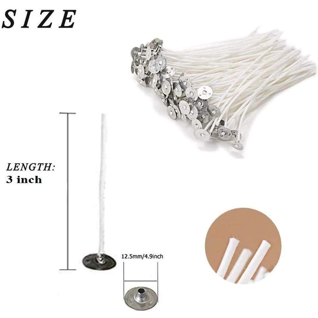 JHINTEMETIC - Classic (3 - Inch) Low Smoke DIY Candle Making Wicks, Wax Coated Candle Wicks Threads - Pack of 100 Wicks