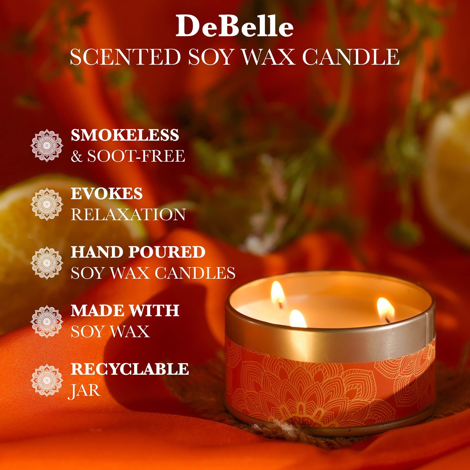 DeBelle Luxe Scented Soy Wax Candle - Frankincense Myrrh | Upto 14 Hours| Best Gift, Decoration, Celebration | Fresh| Reusable Tin| Travel Friendly Scented Candle
