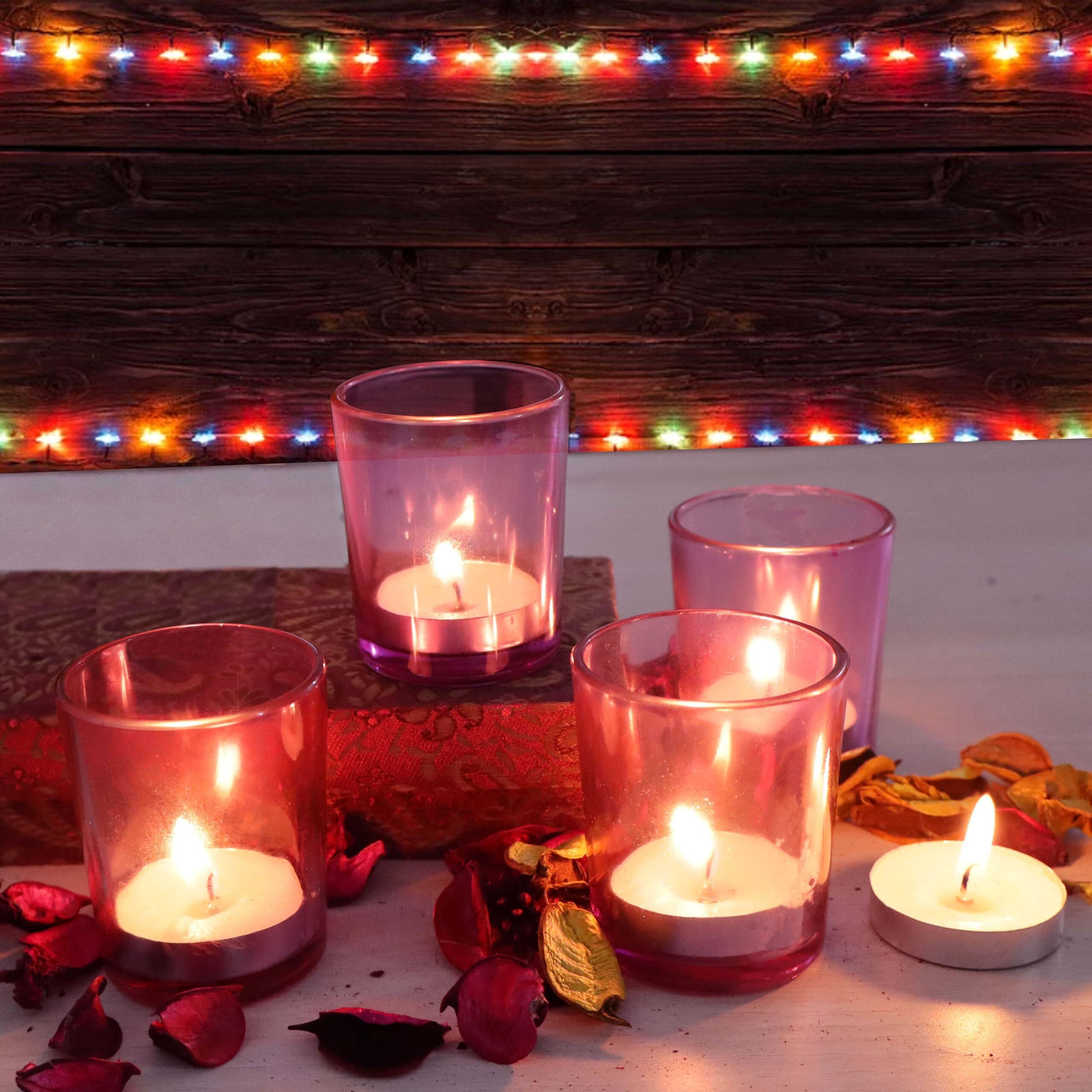 Pure Source India Set of 6 Glass Votive Tealight Candle Holders - Living Room Side Table Home Decoration (Glass, Pack of 6, Pink)