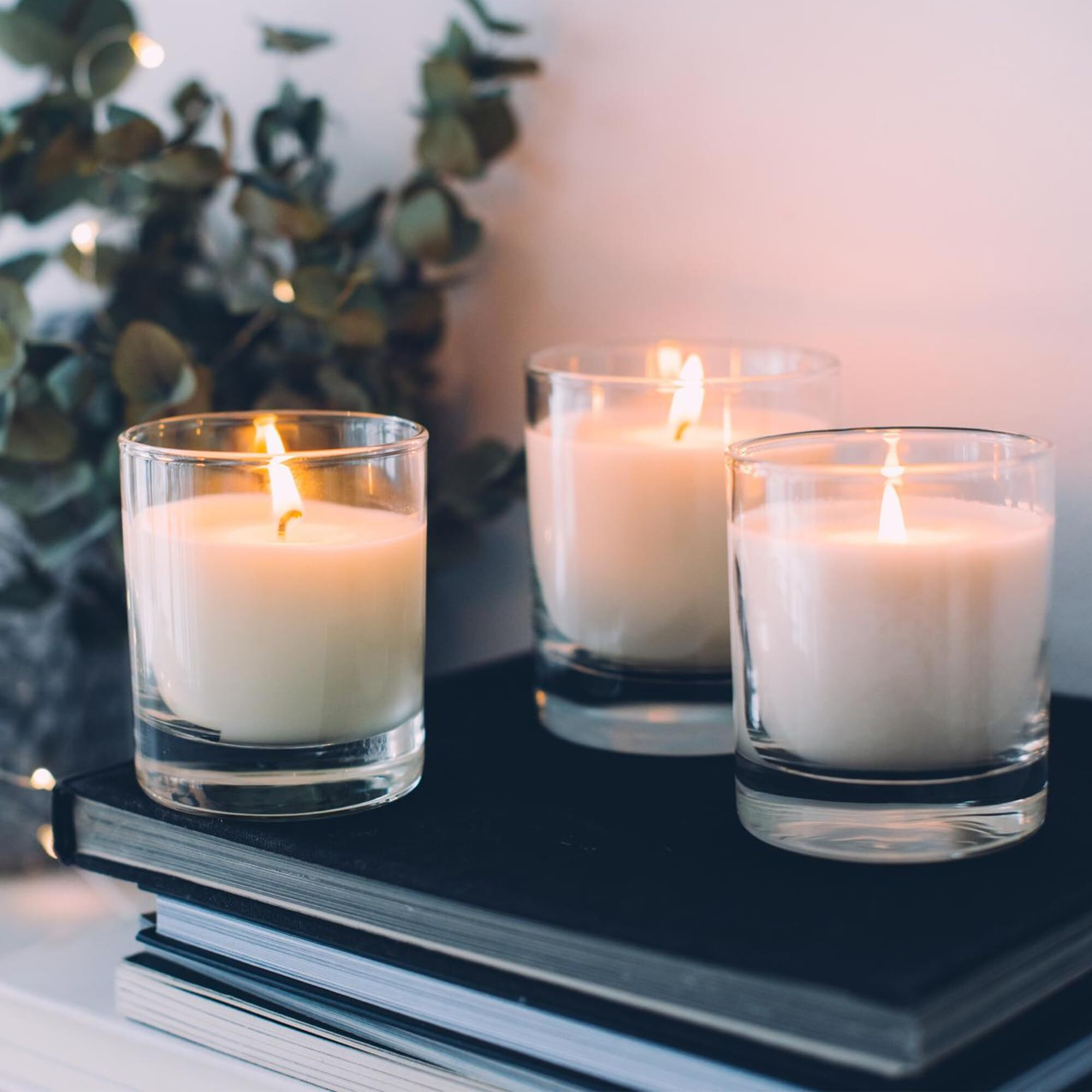 HOSLEY Unscented Clear Glass Filled Votive Candles|Hand Poured Wax Candles|Candles for Decoration|Wedding Candle|12 Hours Burn Time|Smokeless|Pack of 12