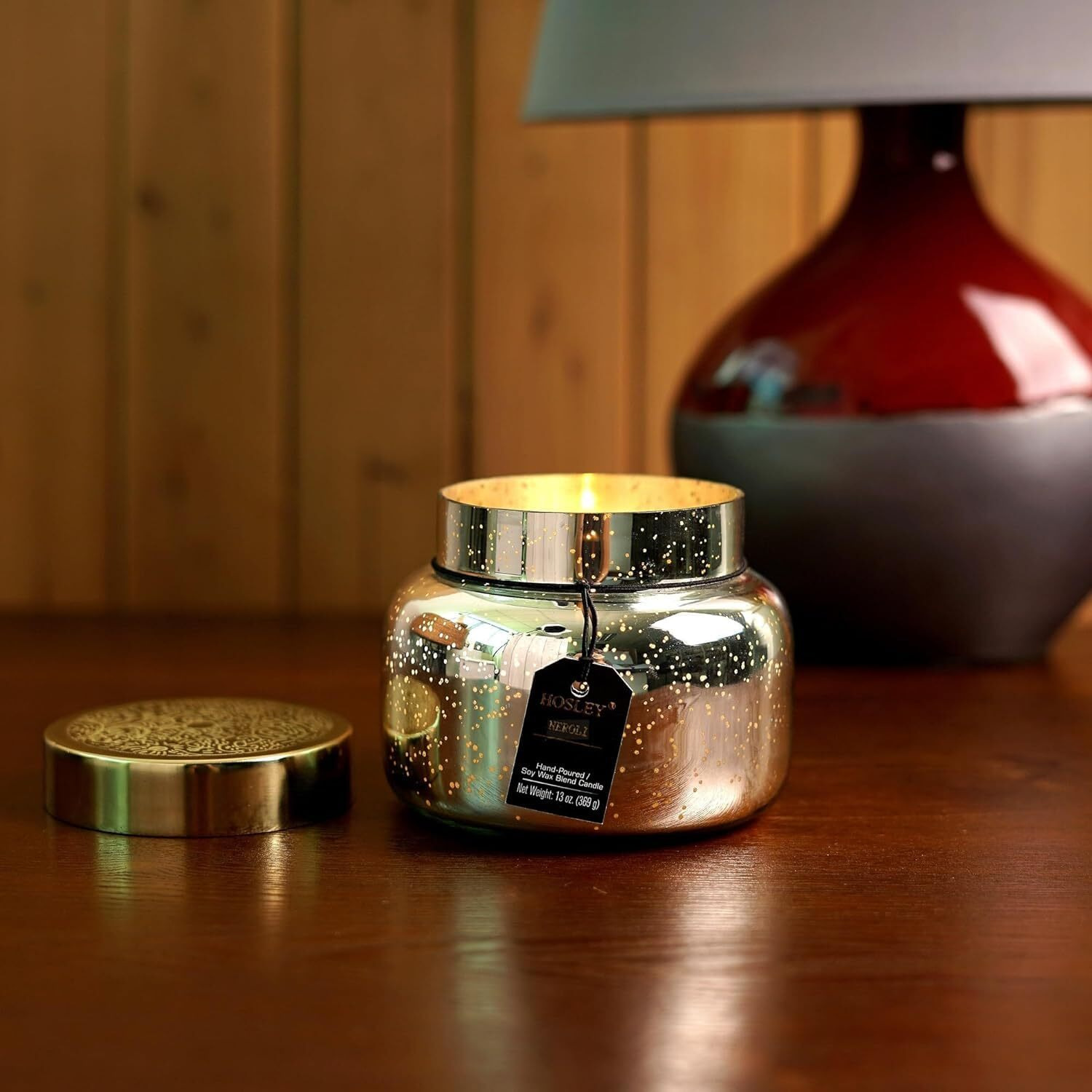 HOSLEY Neroli Fragrance Jar Candle with Metal Lid| Scented Gold Glass Candle Perfect for Home Decor|70-75 Hours Burning Time|Long Lasting|Clean Burning Smokeless|Pack of 1 (13 Oz Wax)