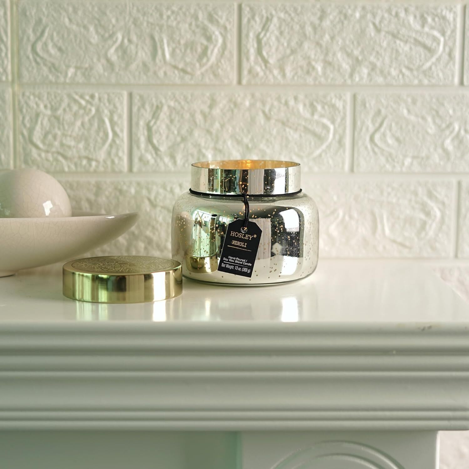 HOSLEY Neroli Fragrance Jar Candle with Metal Lid| Scented Gold Glass Candle Perfect for Home Decor|70-75 Hours Burning Time|Long Lasting|Clean Burning Smokeless|Pack of 1 (13 Oz Wax)