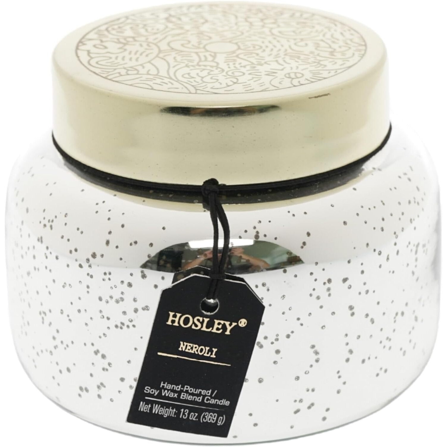 HOSLEY Neroli Fragrance Jar Candle with Metal Lid| Scented Gold Glass Candle Perfect for Home Decor|70-75 Hours Burning Time|Long Lasting|Clean Burning Smokeless|Pack of 1 (13 Oz Wax)