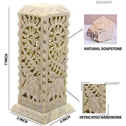 KC KULLICRAFT Combo of Handcrafted Elephant Carving Soapstone Marble Incense Agarbati Stand Holder for Puja and Round Tea Light Candle Holder (1 Incense Holder 6 Inch + 1 Round Tea Light Holder)