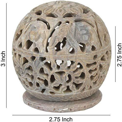 KC KULLICRAFT Combo of Handcrafted Elephant Carving Soapstone Marble Incense Agarbati Stand Holder for Puja and Round Tea Light Candle Holder (1 Incense Holder 6 Inch + 1 Round Tea Light Holder)