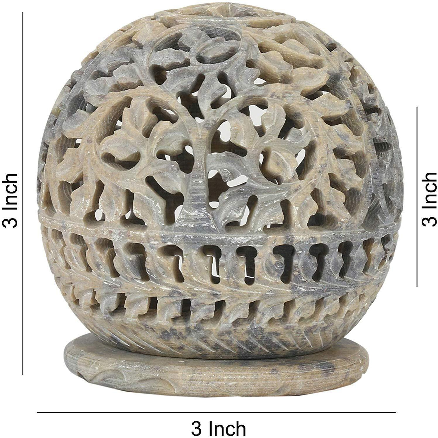 KC KULLICRAFT Combo of Handcrafted Floral Carving Soapstone Marble Incense Agarbati Stand Holder for Puja and Round Tea Light Candle Holder (1 Incense Holder 6 Inch + 1 Round Tea Light Holder)