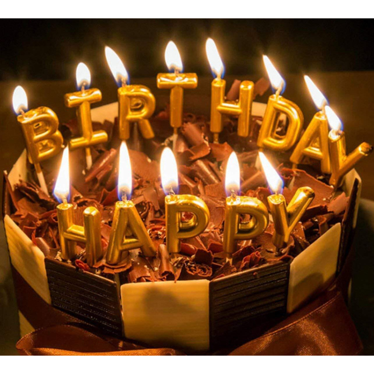 AMFIN Happy Birthday Candle / 1st Birthday Candle/Happy Birthday Candle for Birthday Theme/Happy Birthday Candles for Cake (Golden)