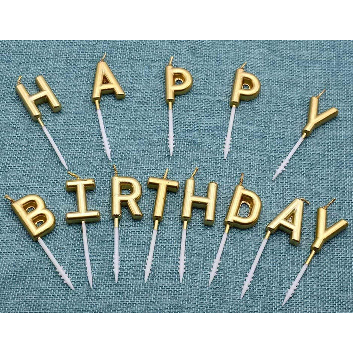AMFIN Happy Birthday Candle / 1st Birthday Candle/Happy Birthday Candle for Birthday Theme/Happy Birthday Candles for Cake (Golden)
