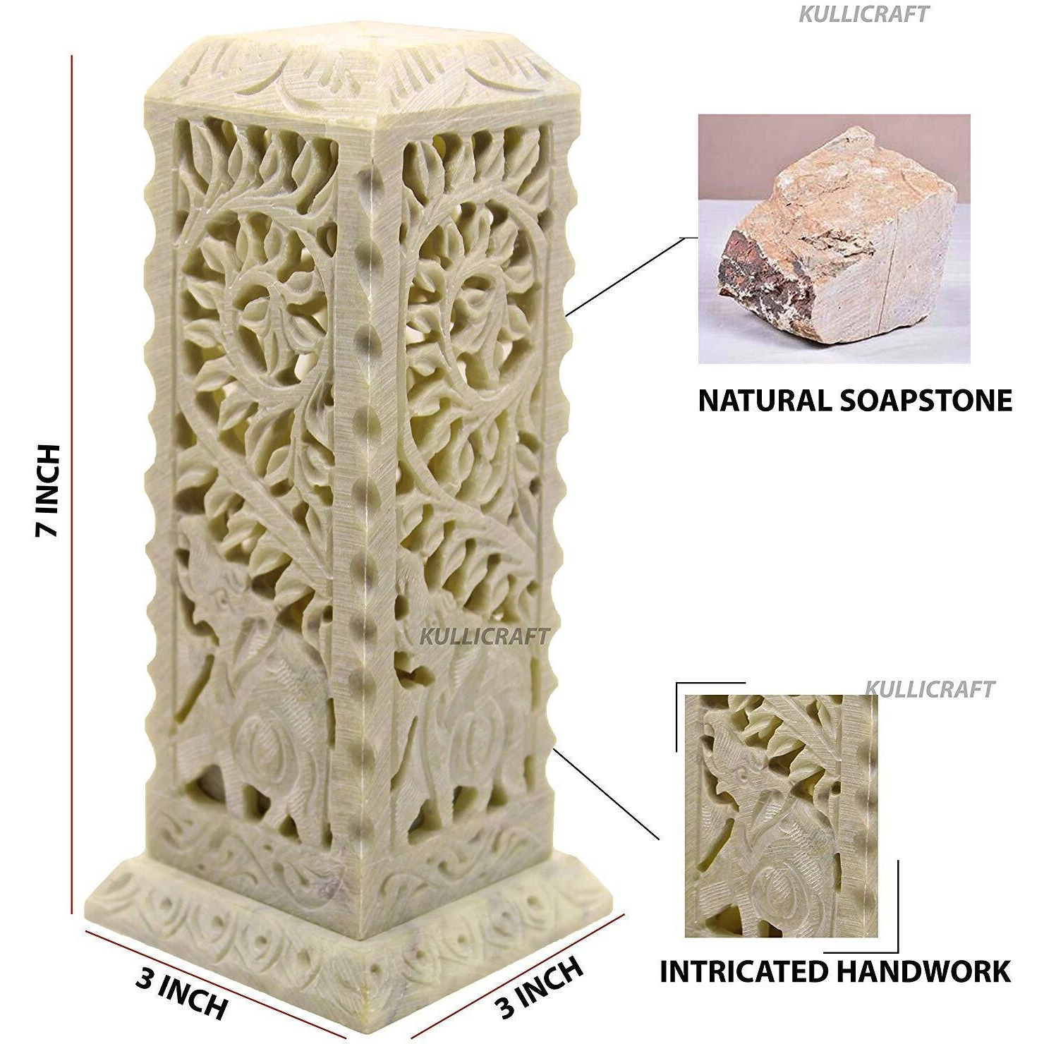 KC KULLICRAFT Combo Elephant Carving Marble Incense Holder | Elephant Carving Aroma Burner | Round Tea Light Candle Holder (1 Incense Holder 6 Inch + 1 Aroma Burner + 1 Round Tea Ligh Holder)