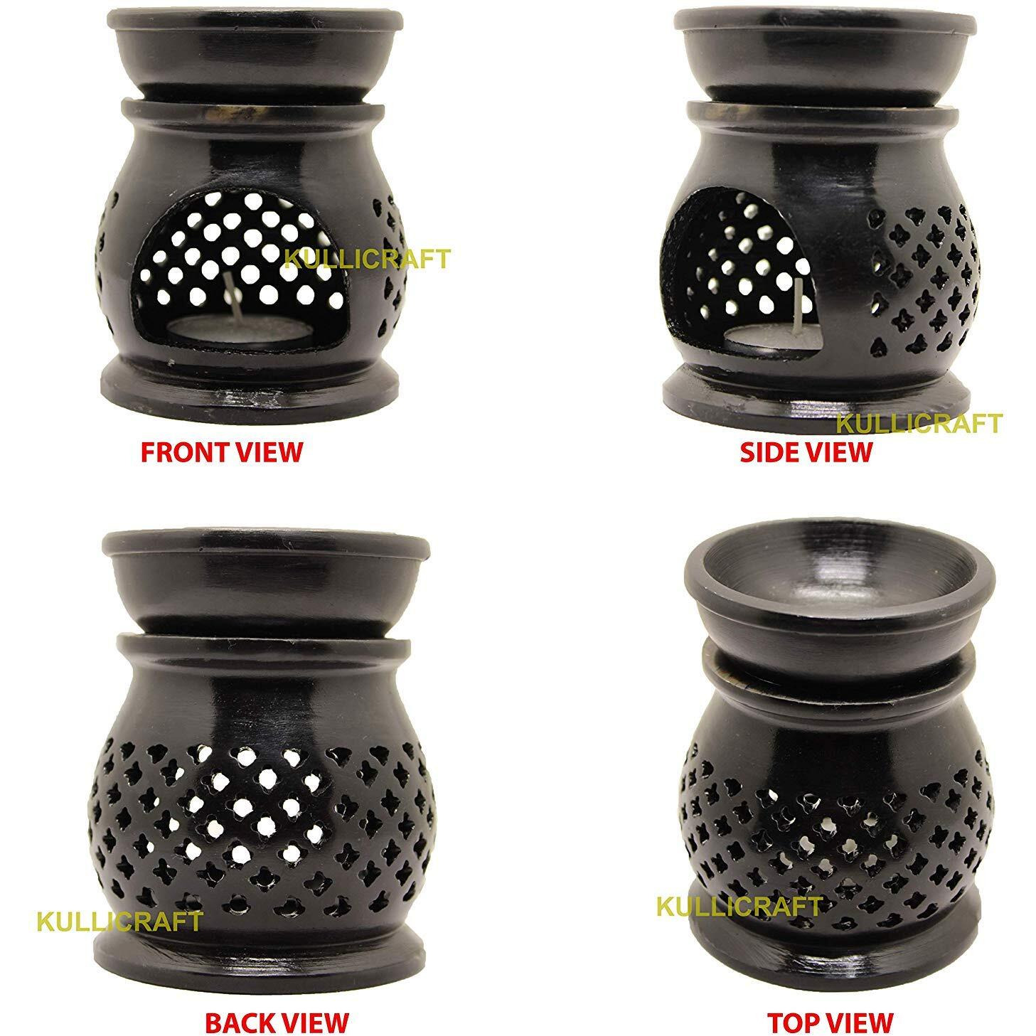 KC KULLICRAFT Handcrafted Soapstone Floral Carving Aroma Burner,Oil Diffuser with 1 Free Tea Light Candle (Jali 2, Set of 2)