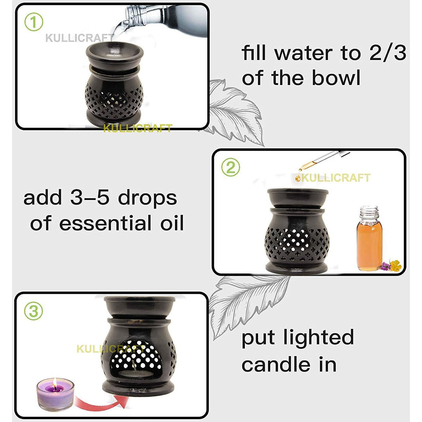KC KULLICRAFT Handcrafted Soapstone Floral Carving Aroma Burner,Oil Diffuser with 1 Free Tea Light Candle (Jali 2, Set of 2)
