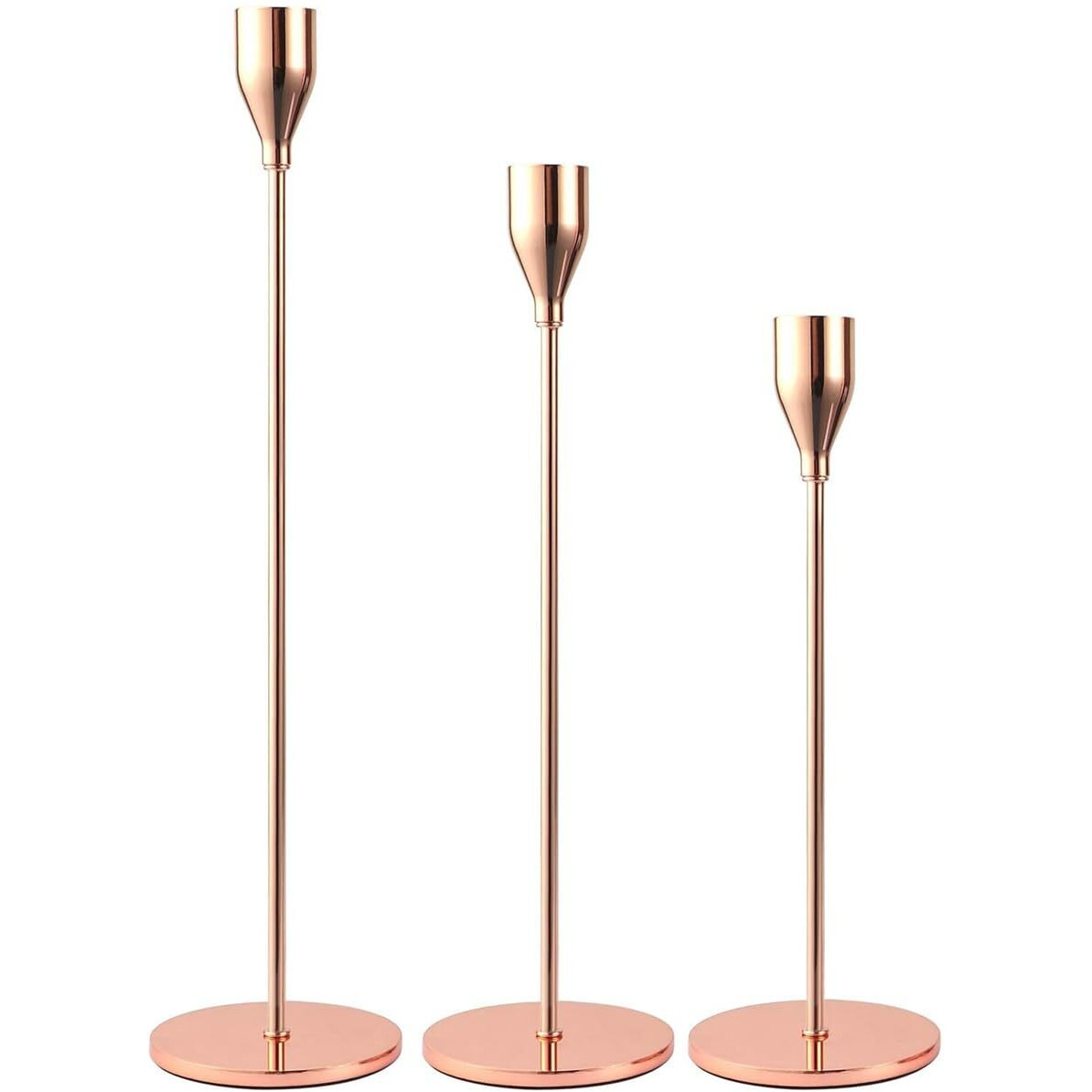 Kiwilon 3-in-1 Candle Holders - Rose Gold | Premium Candle Stick Stand for Home Decoration | Ideal for Taper Candles, Candelabra | Fits 3/4 inch Thick Candles | Easy to Assemble & Elegant