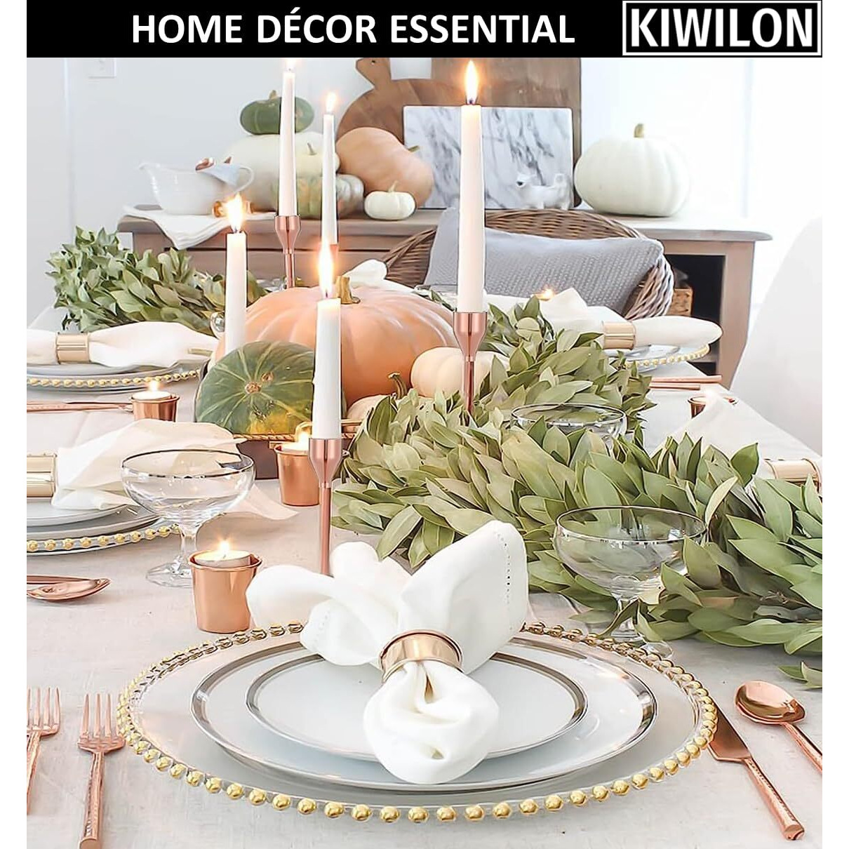 Kiwilon 3-in-1 Candle Holders - Rose Gold | Premium Candle Stick Stand for Home Decoration | Ideal for Taper Candles, Candelabra | Fits 3/4 inch Thick Candles | Easy to Assemble & Elegant