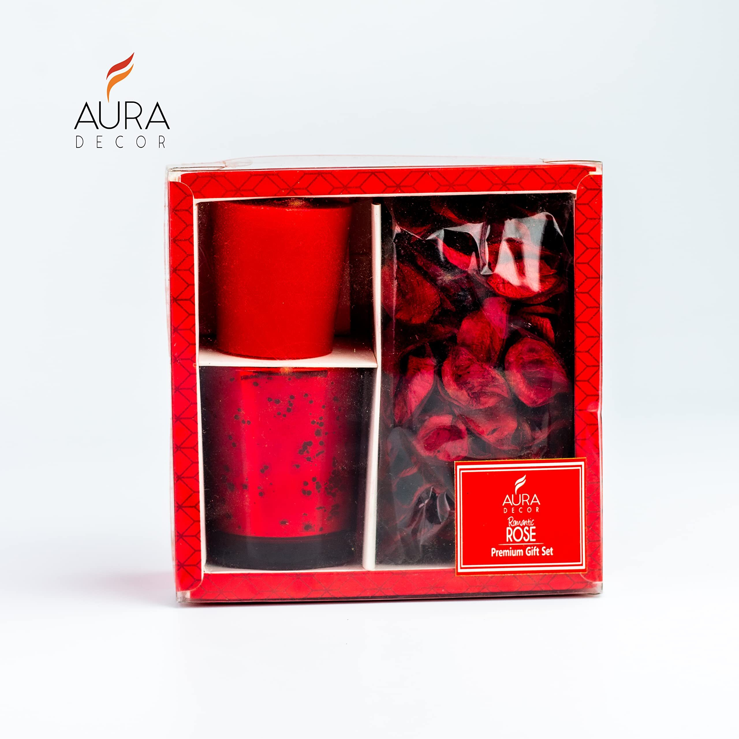 AuraDecor Wax Premium Votive Candle Gift Set | Rose Fragrance Votive Pillar Candle | Rose Potpourri For Home Decor
