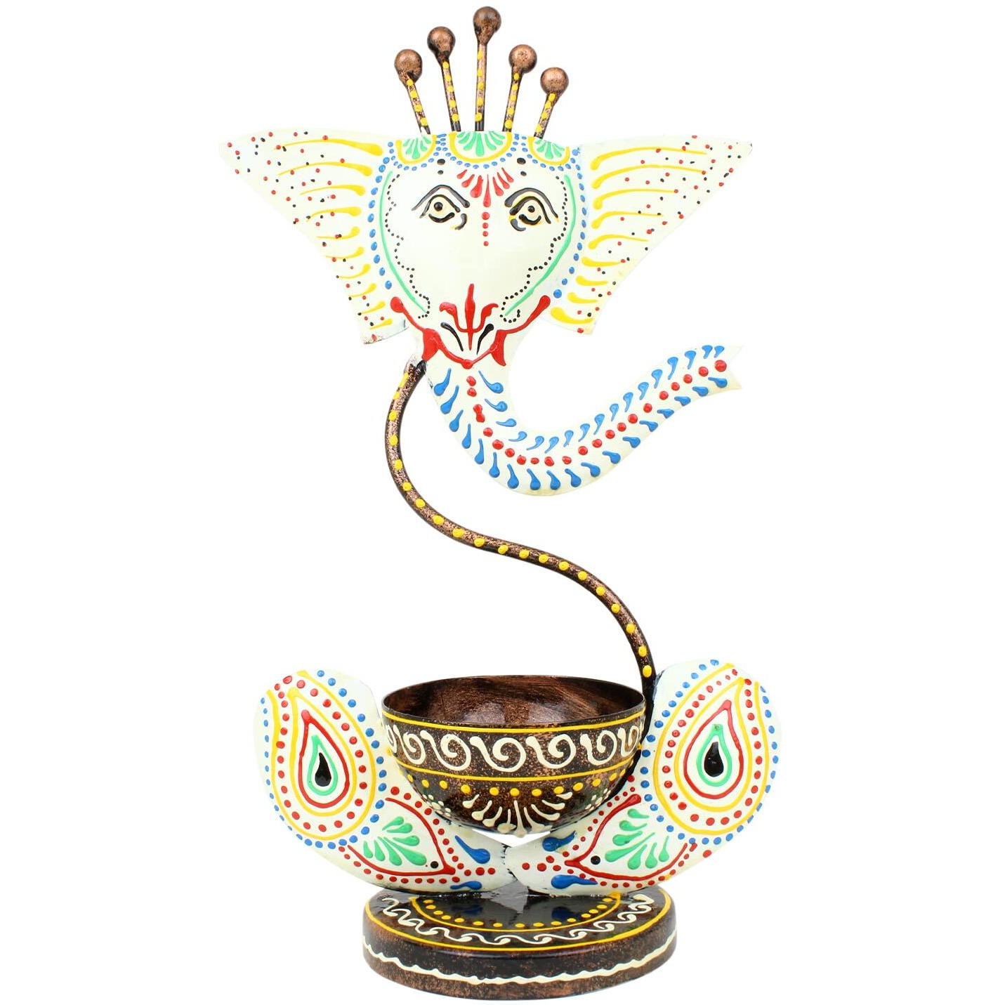 JH Gallery Handcrafted Metal Ganesha Tealight Candle Holder for Home Decor/Showpiece Decorations Items for Home, Living Room, Pooja Room - Corporate Gift Items (White)