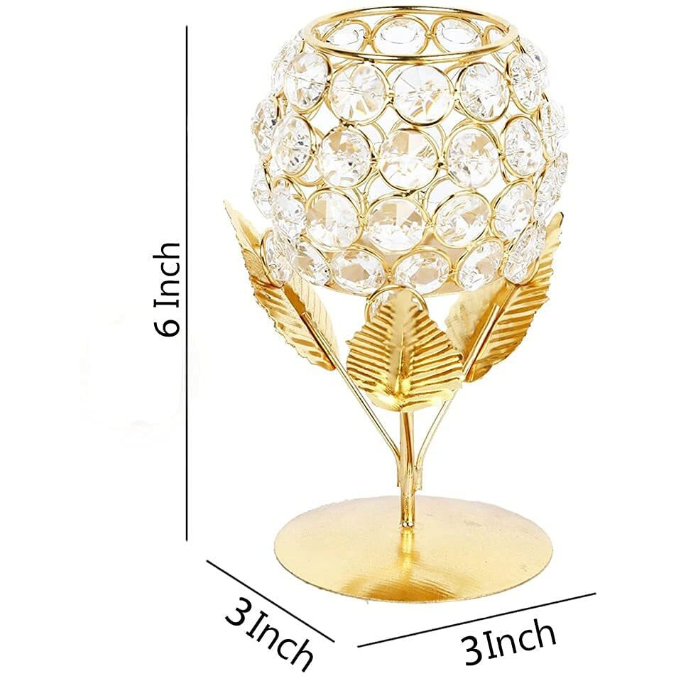 Collectible India Gold Plated Crystal Candle Holder Tea Light Stand Votive- Decorative Tealight Holders for Home Office Living Room Indoor Garden Dining Centerpiece Decoration (5 Box)
