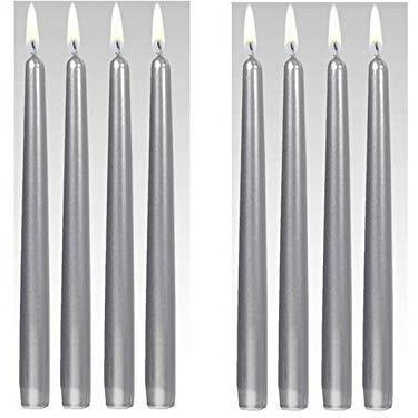 Kuber Selection Pack of 3 Pcs 9.5 Inch Designer Premium Silver Taper Pillar Candle 9.5 inch Long for Party,Daily use, Candle (Pack of 3 Pcs, Silver)