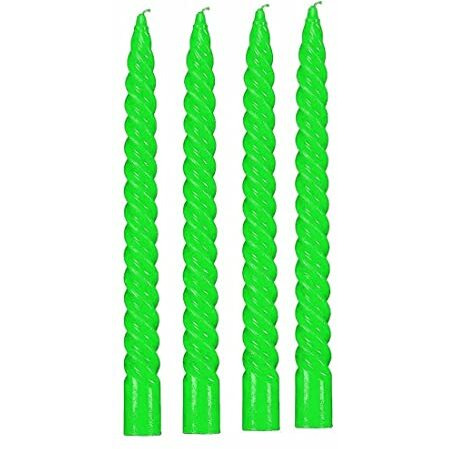 Kuber Selection 4 Pcs Designer Green Spiral Pillar Candle 10 inch Long for Party,Daily use, Candle (Pack of 4 Pcs/ 10 Inch, Green Spiral)