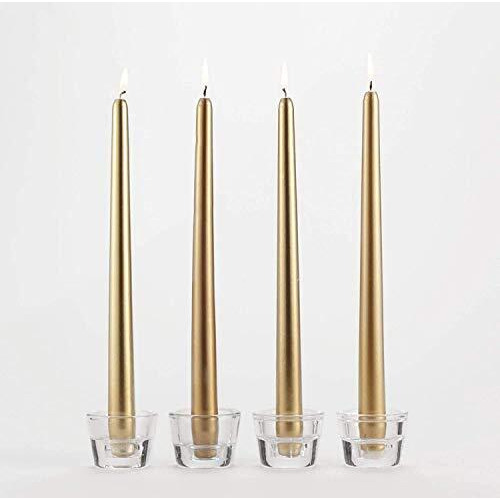 Kuber Selection Pack of 3 Pcs 9.5 Inch Premium Golden Metallic Taper Candle, 9.5 Long - Set of 3 Pcs (Pack of 3 Pcs)