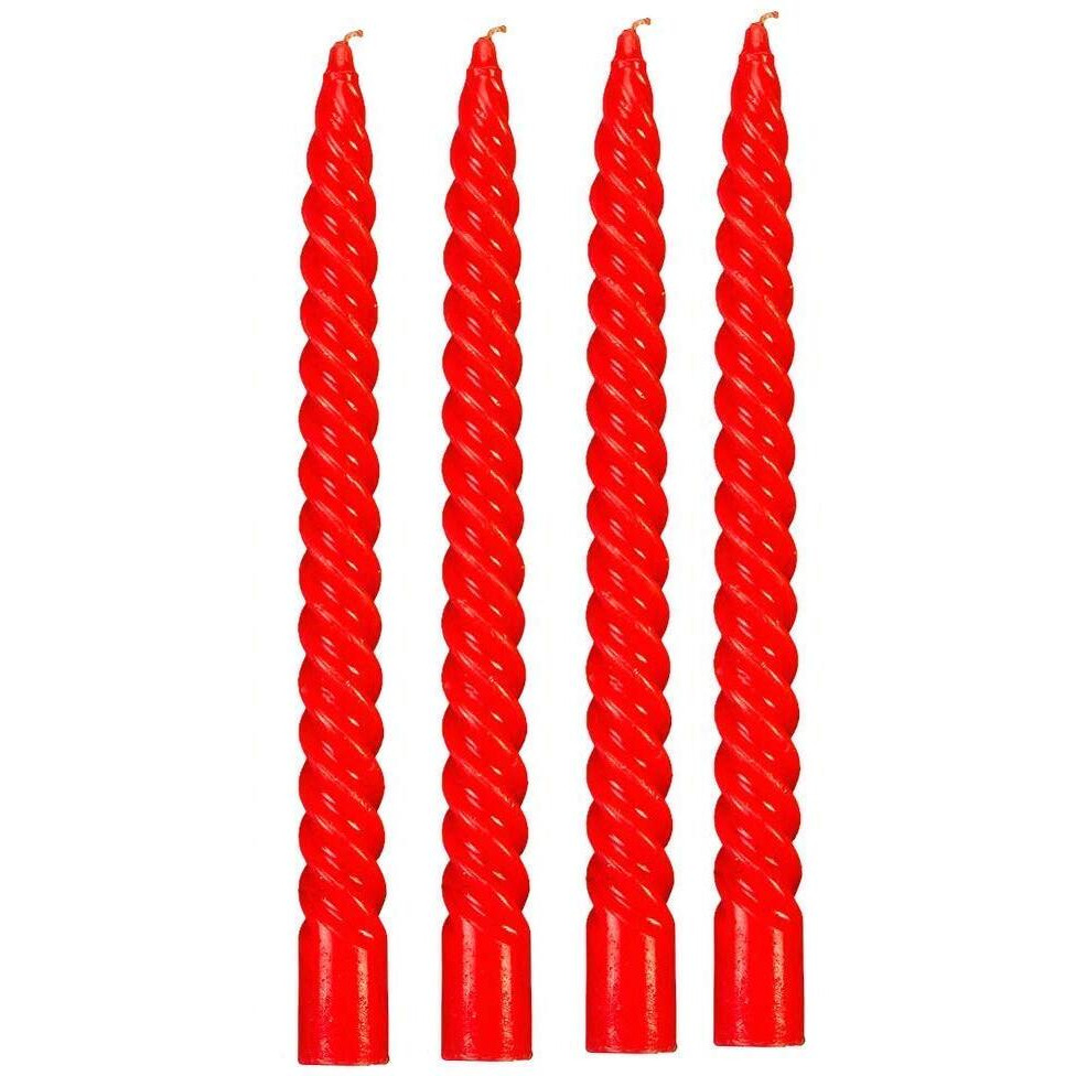 Kuber Selection 8 Pcs Designer Red Spiral Pillar Candle 10 inch Long for Party,Daily use, Candle (Pack of 8 Pcs)