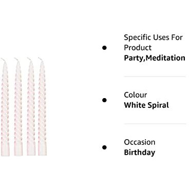 Kuber Selection 4 Pcs Designer White Spiral Pillar Candle 10 inch Long for Party,Daily use, Candle (Pack of 4 Pcs/ 10 Inch, White Spiral)
