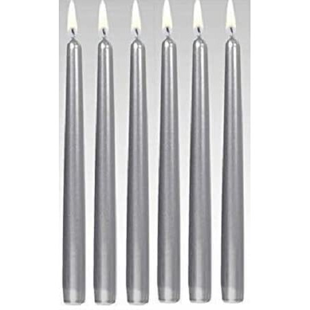 Kuber Selection Pack of 6 Pcs 9.5 Inch Designer Premium Silver Taper Pillar Candle 9.5 inch Long for Party,Daily use, Candle (Pack of 6 Pcs, Silver)