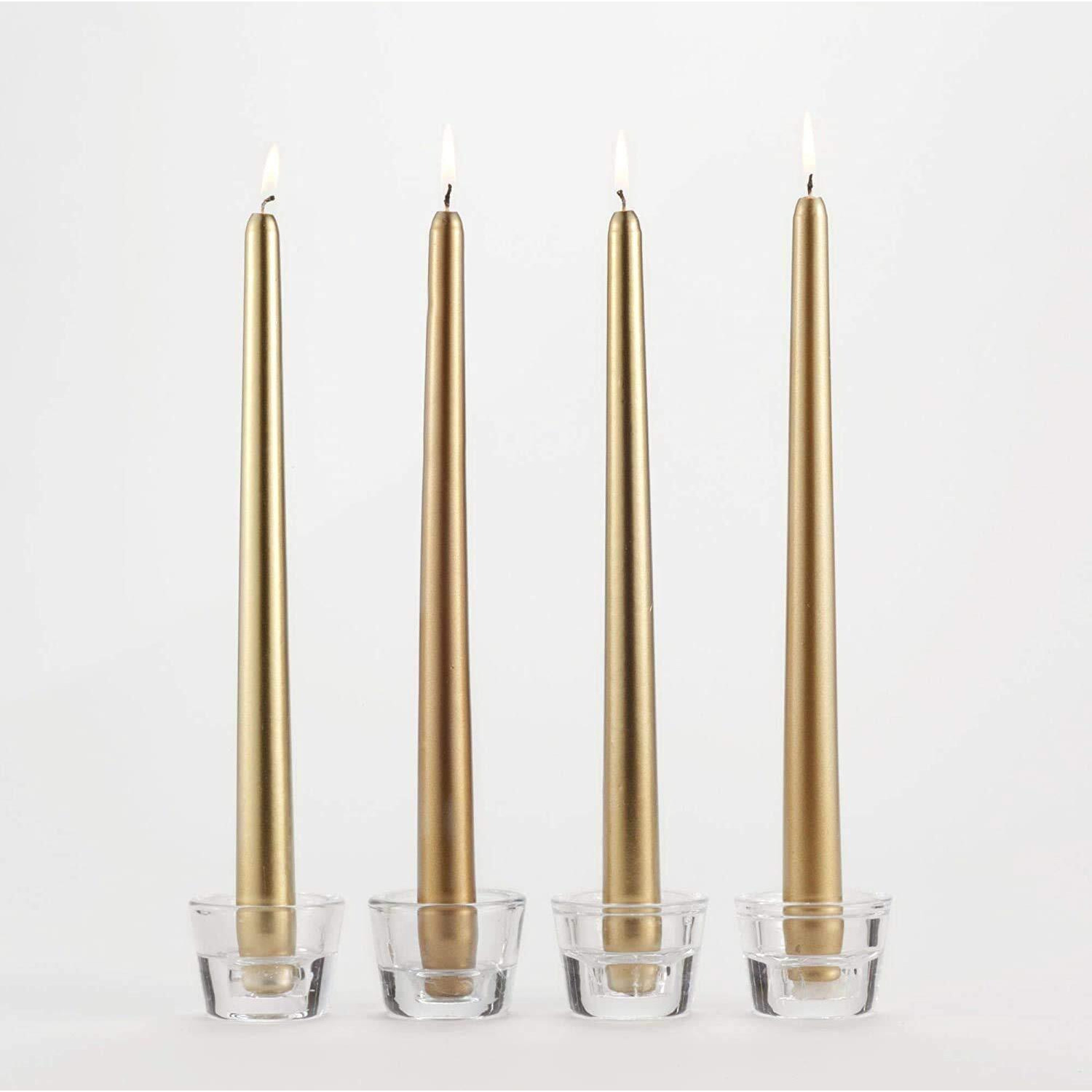 Kuber Selection 6 Pcs 9.5 Inch Designer Golden Taper Candles 9.5 inch Long for Party,Daily use, Candle (Pack of 6 Pcs, Matellic Golden)