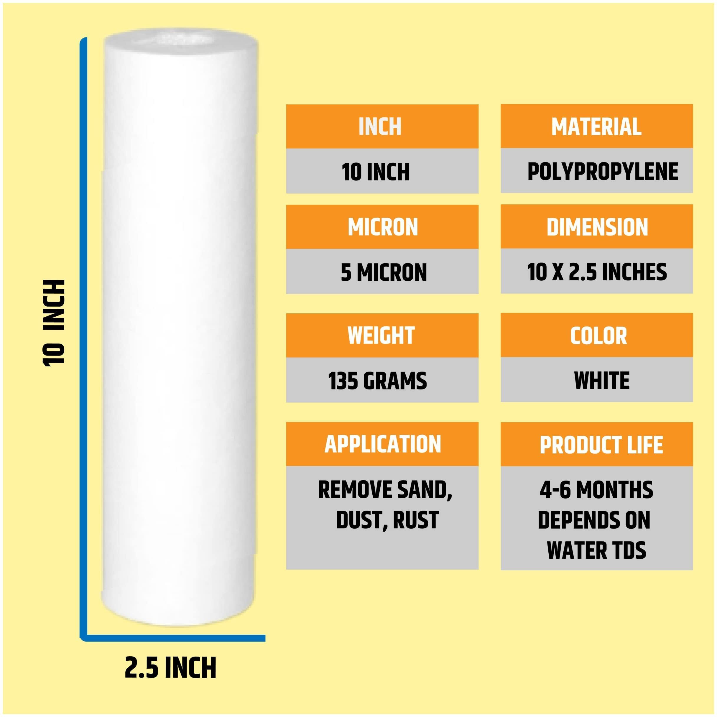 Akua Beat 2 Pcs Sediment Filter 10 Inch Candle/RO Filter/Pre Filter/Spun Filter Compatible with Pureit Water Purifier Comes with Opening Spanner
