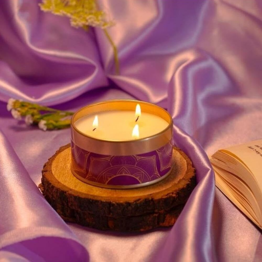 DeBelle Scented Soy Wax Candle Combo of 2 Lavender & Fresh Herbs & Temple Bells