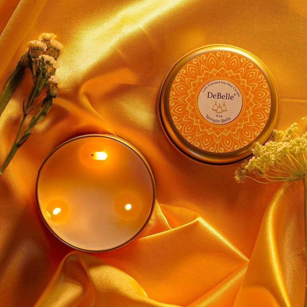 DeBelle Scented Soy Wax Candle Combo of 2 Lavender & Fresh Herbs & Temple Bells