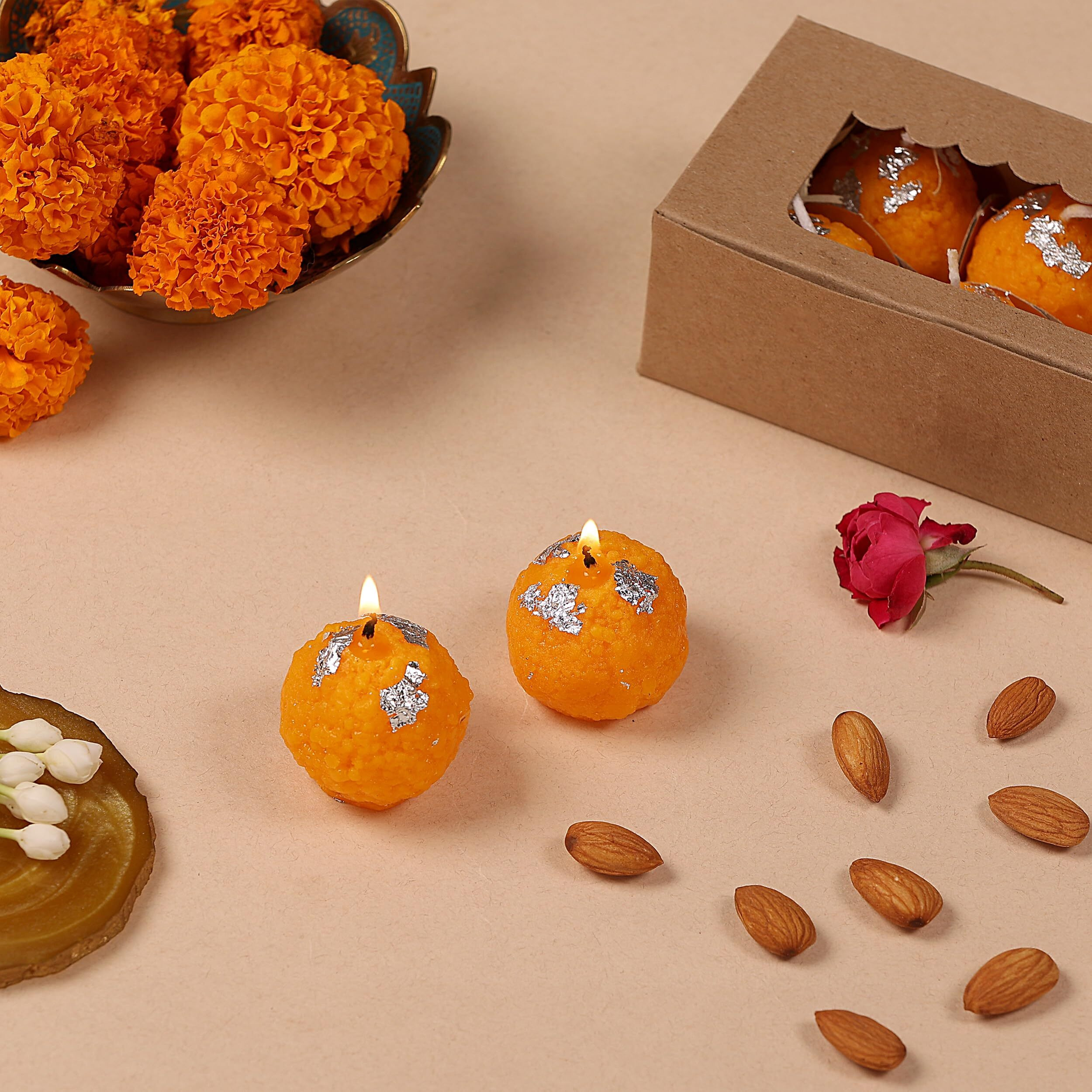 Prosperro Lumo By Parkash Candles Premium Ladoo Candle || Hand Poured || Motichur Laddoo Candles || Decorative Candle 100% Paraffin Wax || Set Of 6 - Unscented