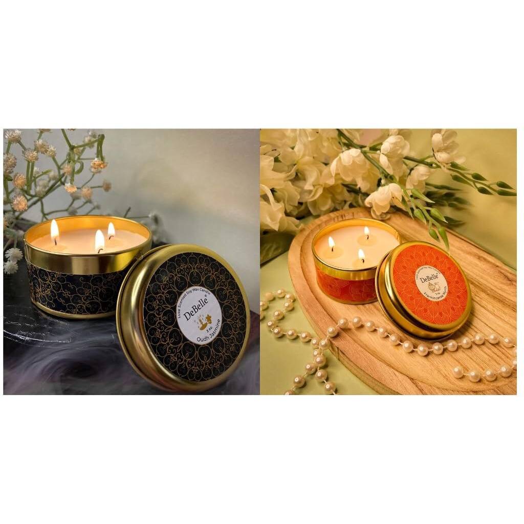 DeBelle Scented Soy Wax Candle Combo of 2 Oudh Jasmine & Frankincense Myrrh