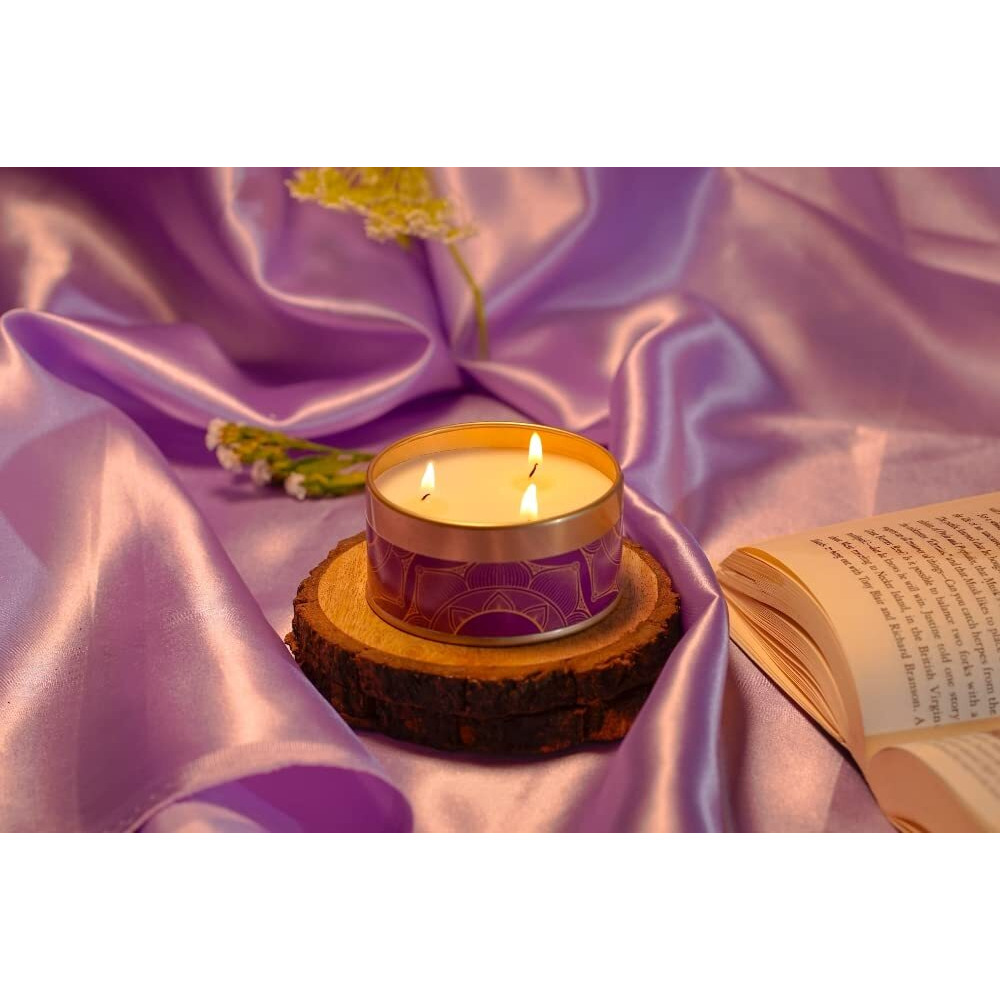 DeBelle Luxe Scented Soy Wax Candle - Lavender & Fresh Herbs | Upto 14 Hours| Best Gift, Decoration, Celebration, | Floral| Reusable Tin| Travel Friendly Scented Candle