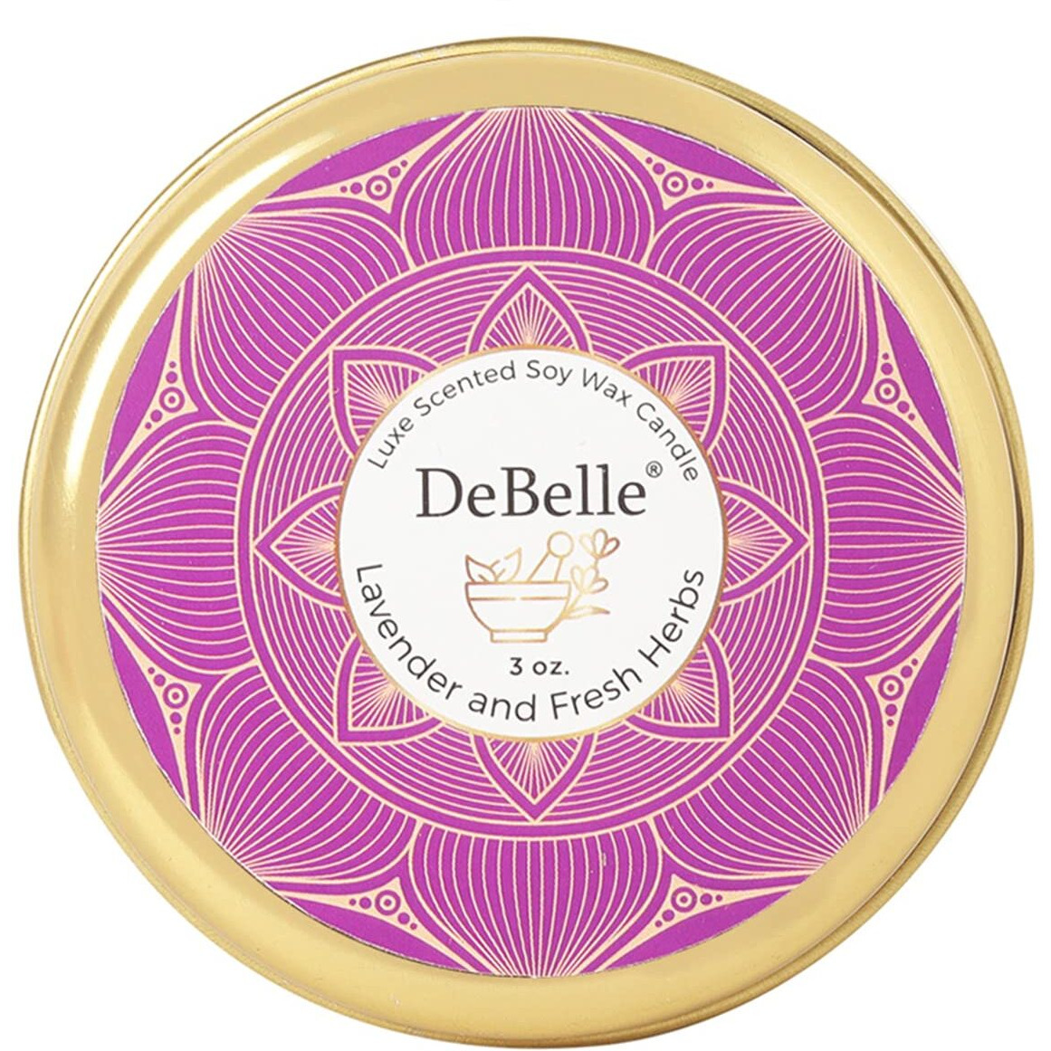 DeBelle Luxe Scented Soy Wax Candle - Lavender & Fresh Herbs | Upto 14 Hours| Best Gift, Decoration, Celebration, | Floral| Reusable Tin| Travel Friendly Scented Candle