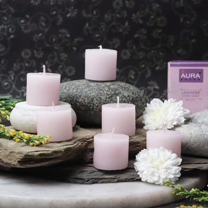 AuraDecor Fragrance Votive Candles || Smokeless Scented Candle || Aroma Candles || Candles for Decoration || Wedding Candle || Burns Upto 8 Hours (Lavender, Pack of 12)