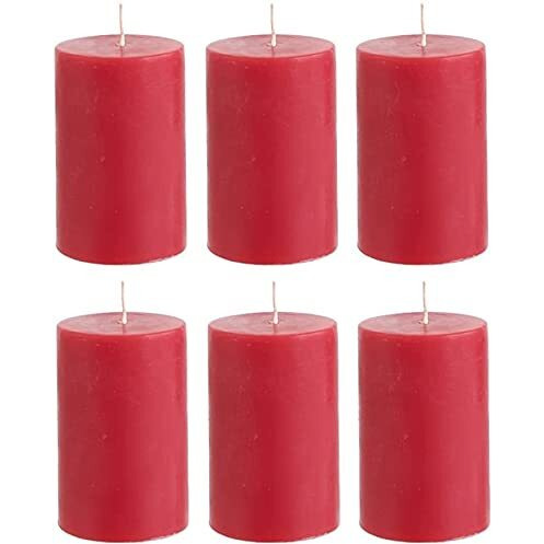 AuraDecor White Pillar Candle | Size 2x2 Inch | Unscented, Smokeless, Dripless Pillar Candle | 12 Hours Burning Time | White Candle | Home Decor | Spa Candle (Pack of 6, Red)