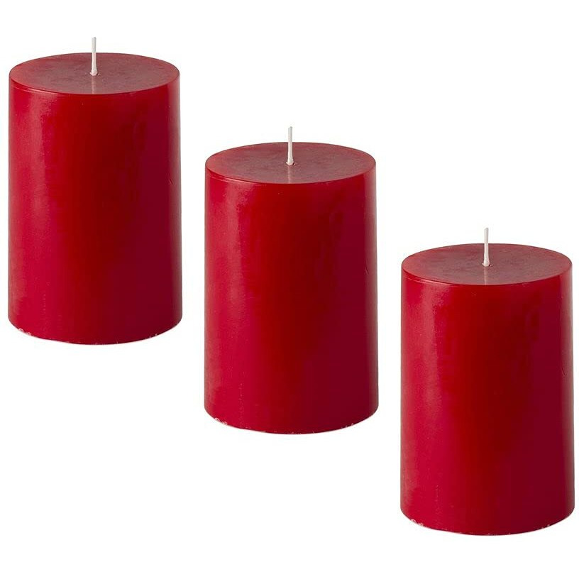 AuraDecor White Pillar Candle | Size 2x2 Inch | Unscented, Smokeless, Dripless Pillar Candle | 12 Hours Burning Time | White Candle | Home Decor | Spa Candle (Pack of 6, Red)