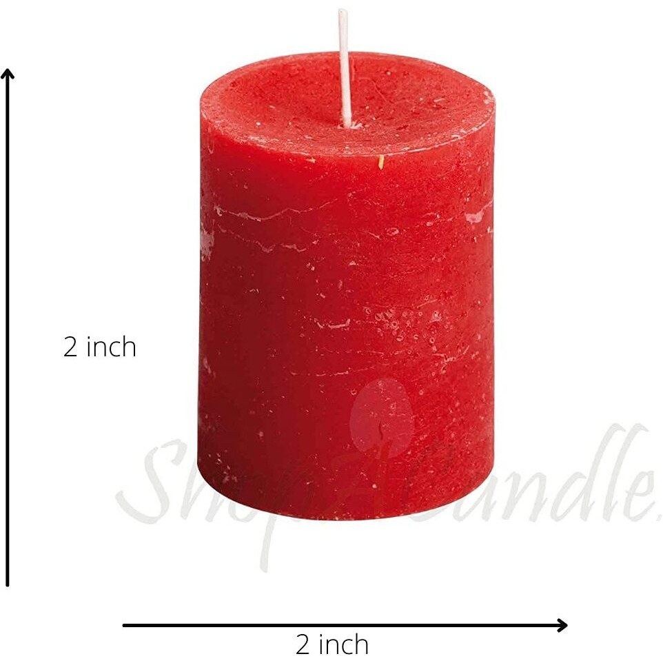 AuraDecor White Pillar Candle | Size 2x2 Inch | Unscented, Smokeless, Dripless Pillar Candle | 12 Hours Burning Time | White Candle | Home Decor | Spa Candle (Pack of 6, Red)