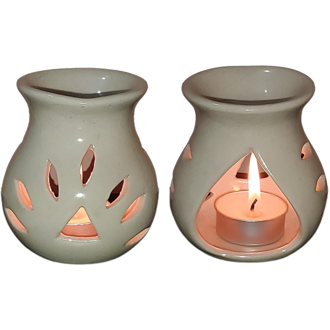 Pure Source India Ceramic Clay Oil Burner |Oil Diffuser |Aroma Diffuser, Set of 6 Coming with 6 Tea Light Candle (Off White- 3.5Inch)