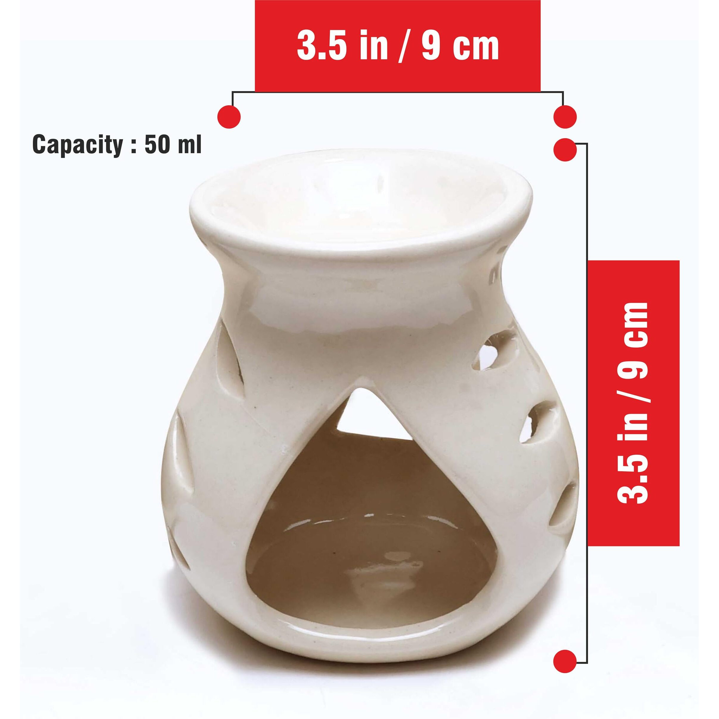 Pure Source India Ceramic Clay Oil Burner |Oil Diffuser |Aroma Diffuser, Set of 1 Coming with 1 Tea Light Candle (Off White- 3.5Inch)