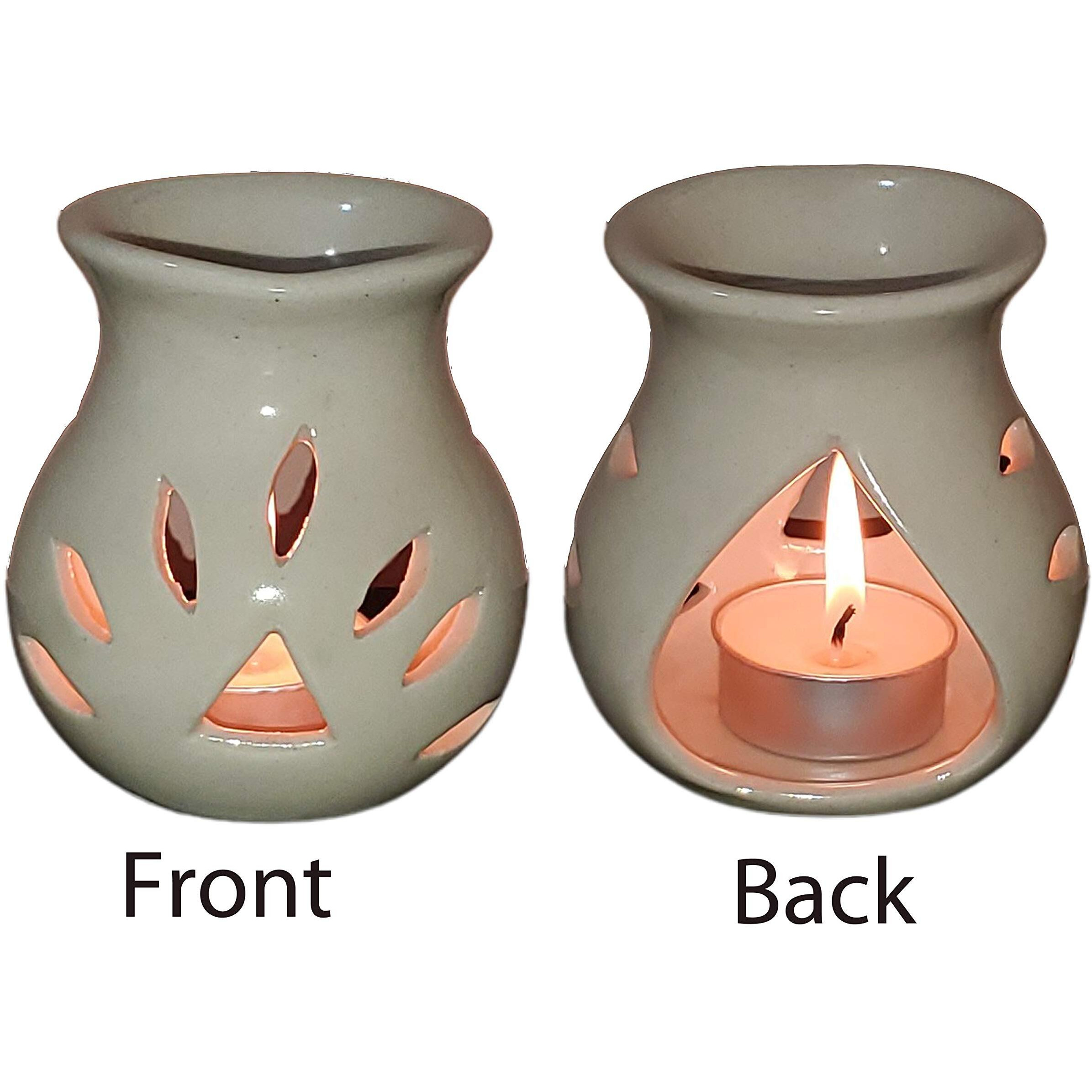 Pure Source India Ceramic Clay Oil Burner |Oil Diffuser |Aroma Diffuser, Set of 3 Coming with 3 Tea Light Candle (Off White- 3.5Inch)
