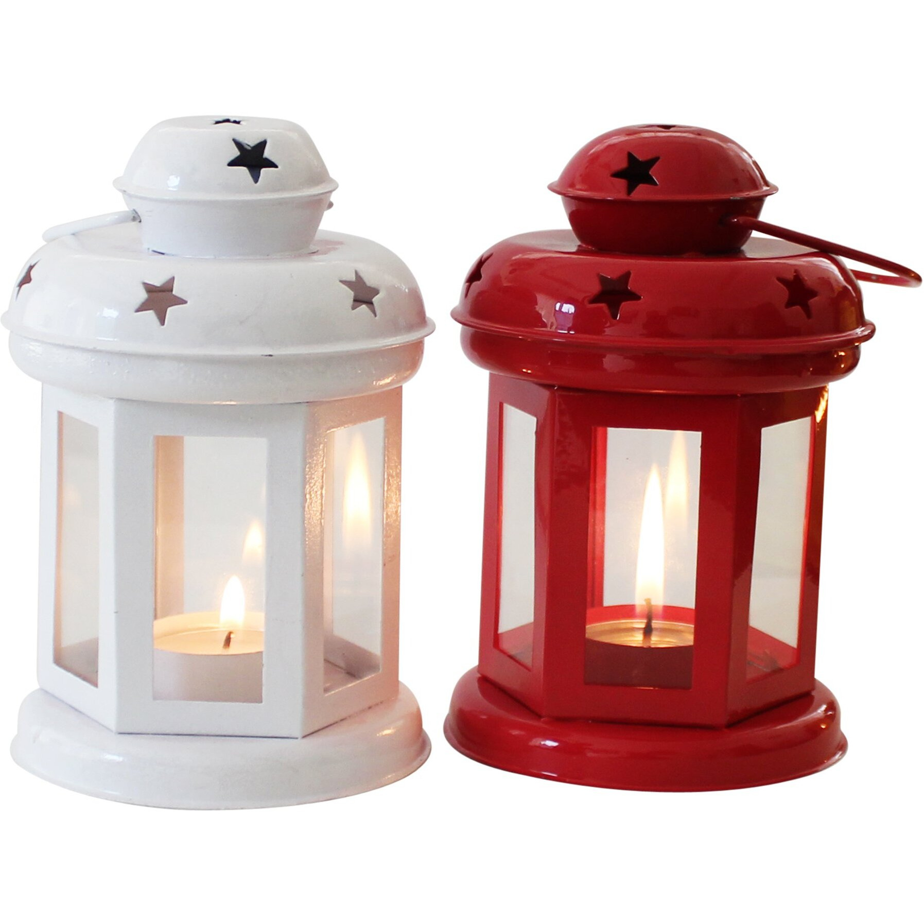 TIED RIBBONS Set of 2 Hanging Lantern Tealight Candle Holder for Table Home Decoration - Decorations Items for Home Decor and Gifts (White and Red)
