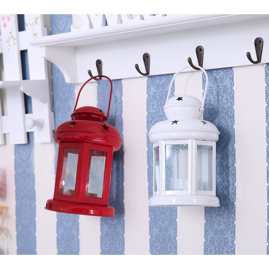 TIED RIBBONS Set of 2 Hanging Lantern Tealight Candle Holder for Table Home Decoration - Decorations Items for Home Decor and Gifts (White and Red)