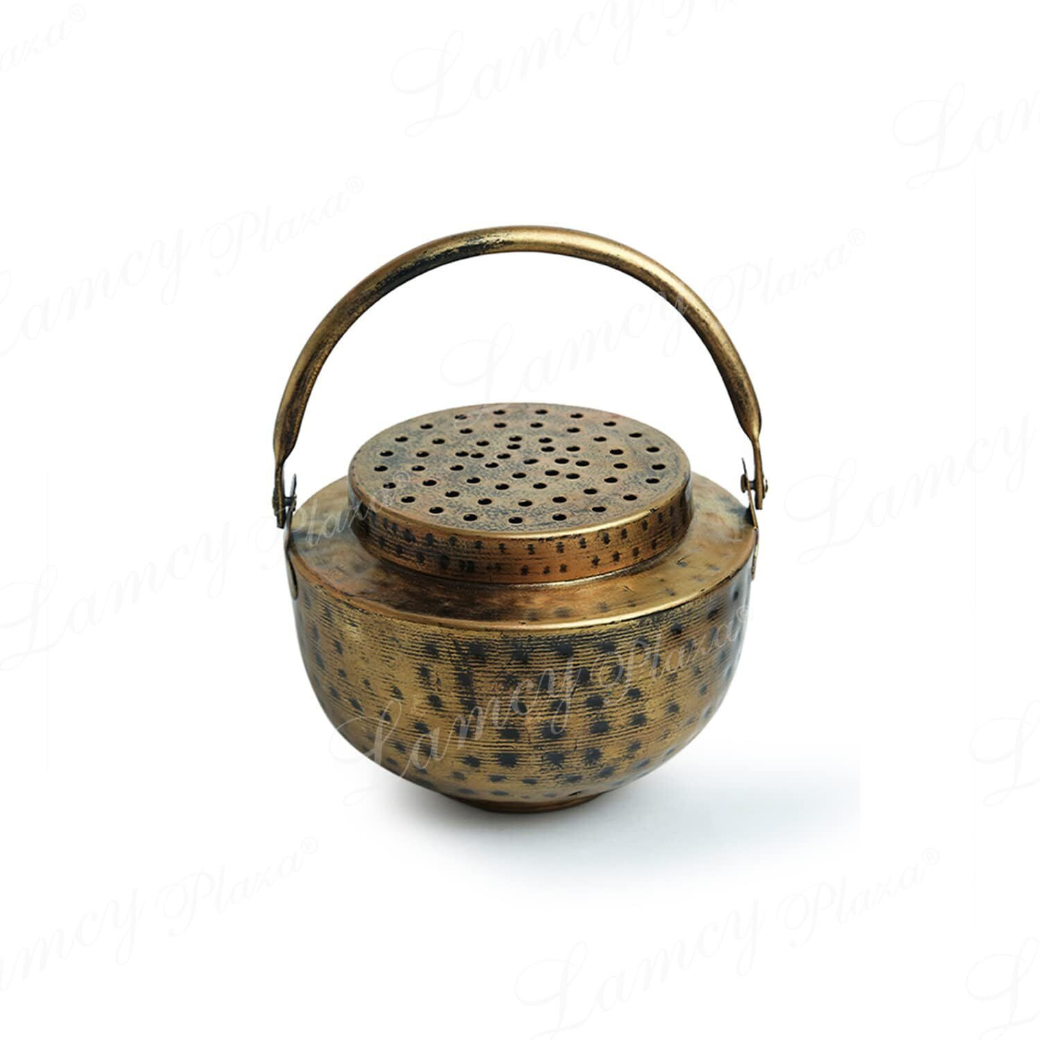Lamcy Plaza Metal Vintage Finish Dhoop Dani Pot | Tea Light Candle Holder | Heritage Decor | Incense Dhoop Holder | Antique Golden Finish |