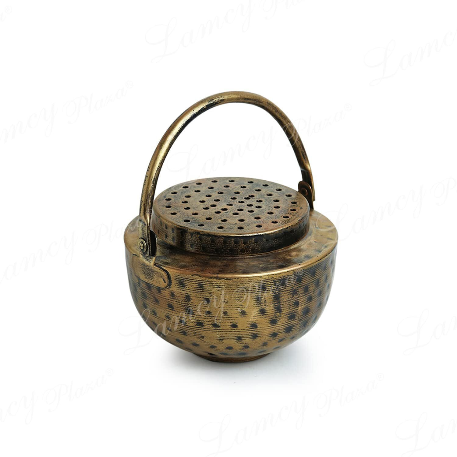 Lamcy Plaza Metal Vintage Finish Dhoop Dani Pot | Tea Light Candle Holder | Heritage Decor | Incense Dhoop Holder | Antique Golden Finish |