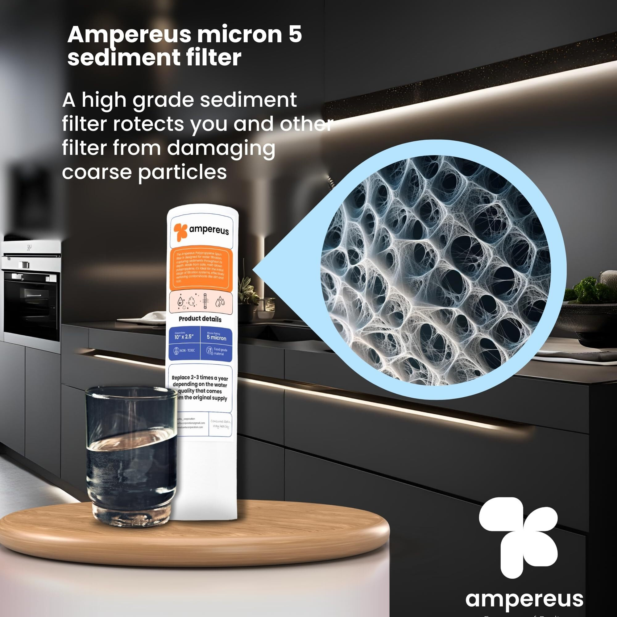 AMPEREUS PP Spun Filter Cartridge 10 inch Compatible for All Type commercial Ro Housing Sediment Filters | Purifier Cartridge, Replacement High-Density Pre-Filter Candle (1 Pcs)
