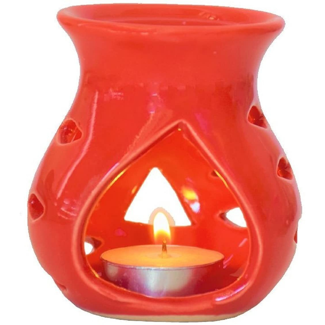 Mkd2 Rise Ceramic Candle Operated Aroma Oil Burner Diffuser Lamp -Set of 4 (Red, Yellow, Blue, Black) Multicolor for Home Fragrance
