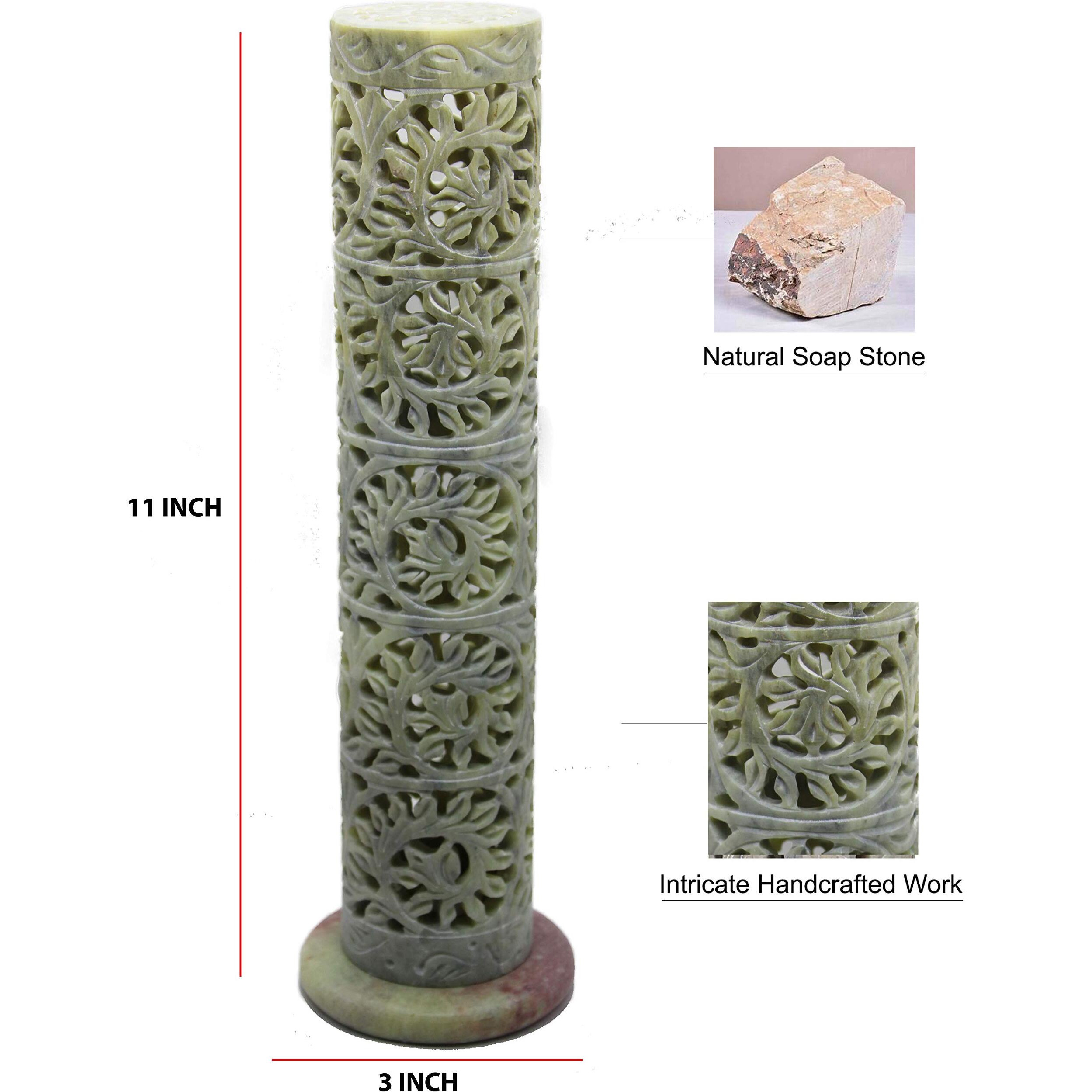 KC KULLICRAFT Handcrafted Soapstone Marble Work Incense Holder Tea Light Candle Holder Diffuser Agarbaati Stands (Free 6 Incense Sticks Lavender Fragnance)(Round Floral)