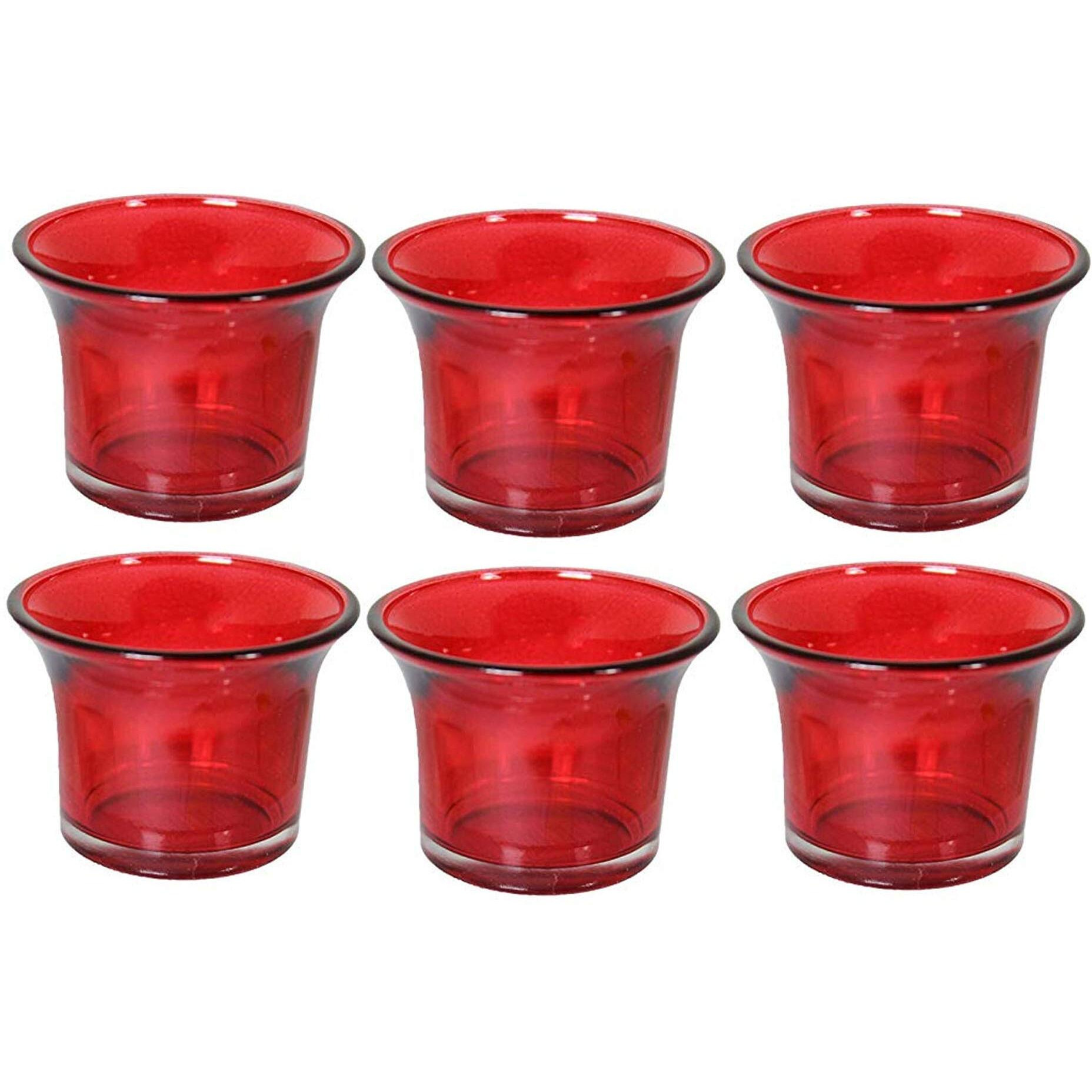 TIED RIBBONS Set of 6 Votive Glass Tealight Candle Holders Glass Votive - Decorations Items for Home Table Decor Restaurant Office Gifts (Glass, Red, 6.3 Cm X 4.5 Cm)