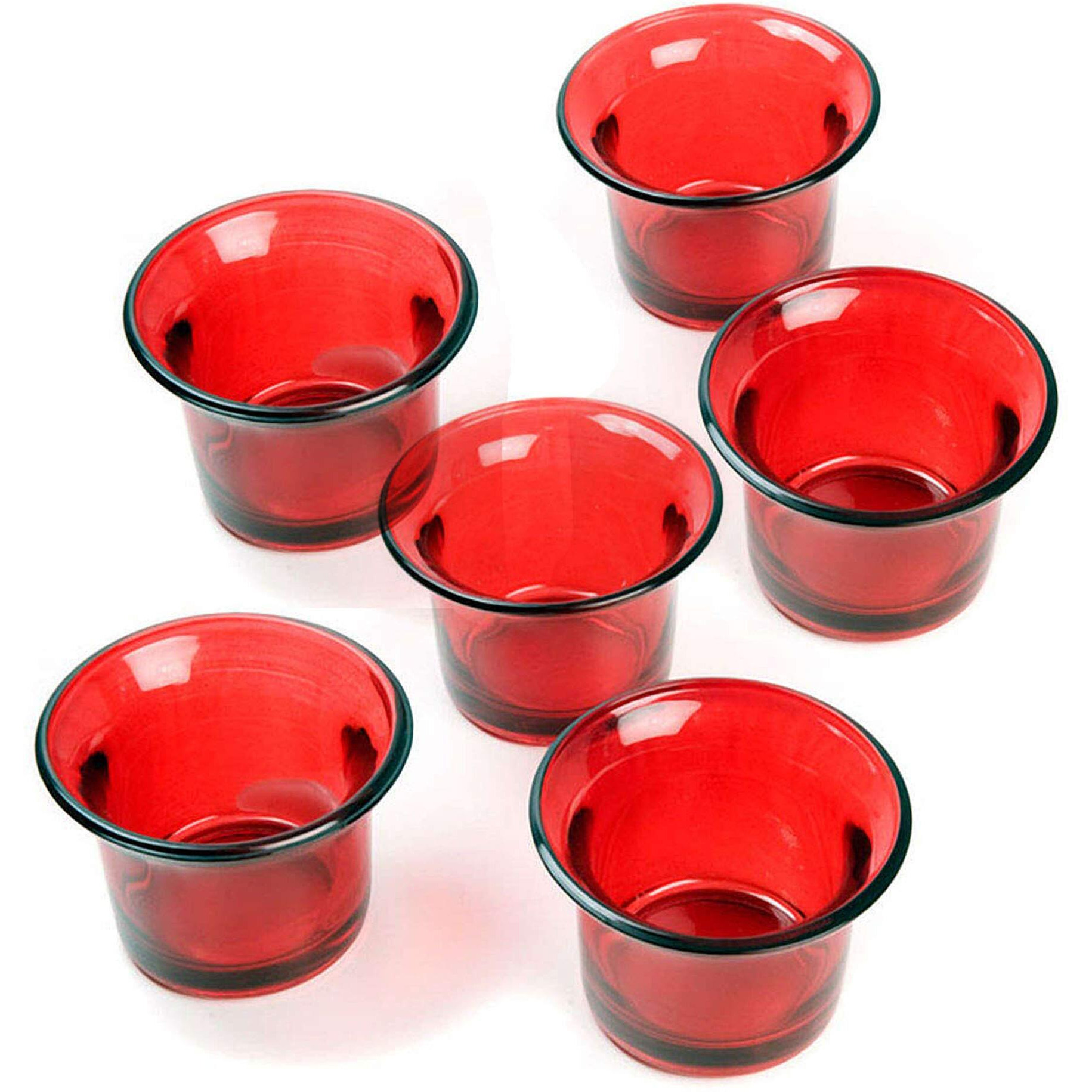 TIED RIBBONS Set of 6 Votive Glass Tealight Candle Holders Glass Votive - Decorations Items for Home Table Decor Restaurant Office Gifts (Glass, Red, 6.3 Cm X 4.5 Cm)